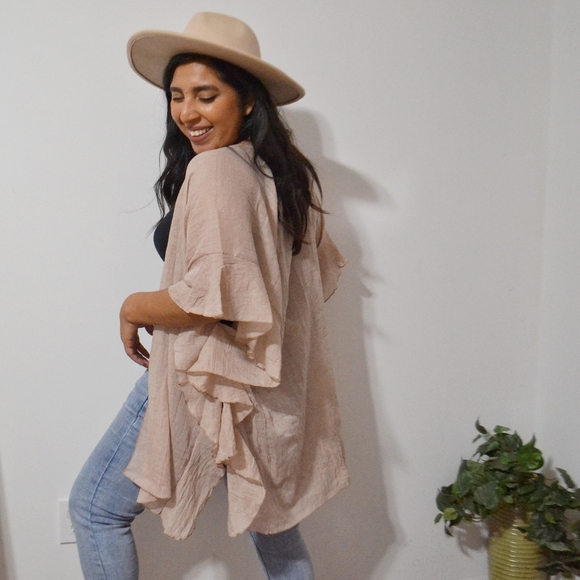 CREAM RUFFLED CASCADE CARDIGAN - Picture 7 of 11